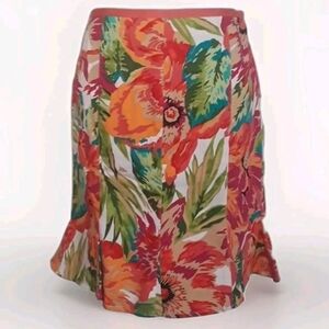 Bandolino Women's Tropical Floral Hawaiian Print Pencil Skirt Tiered Hem Size 8